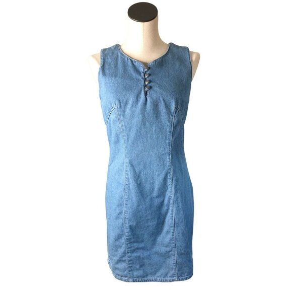 Ivey Dresses & Skirts - Ivey Jean Dress Blue Denim Women 8 Keyhole Back Slimming Sleeveless Straight